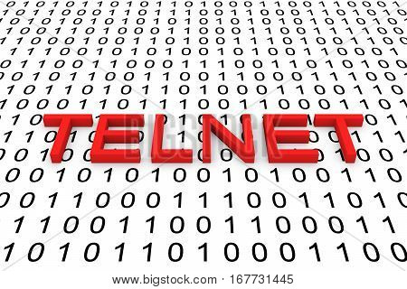 TELNET in the form of binary code, 3D illustration
