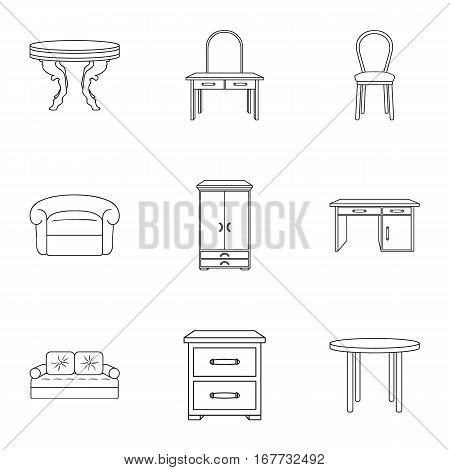 Furniture and home interior set icons in outline design. Big collection of furniture and home interior vector symbol stock illustration