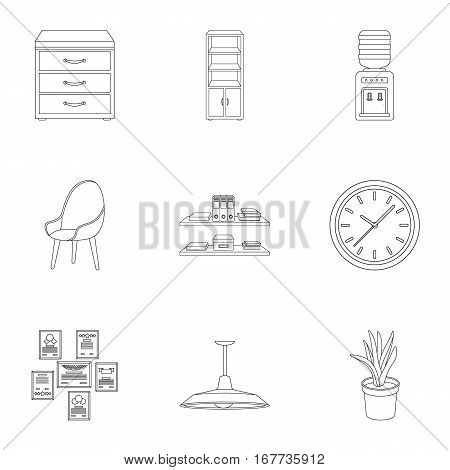 Office furniture and interior set icons in outline design. Big collection of office furniture and interior vector symbol stock illustration