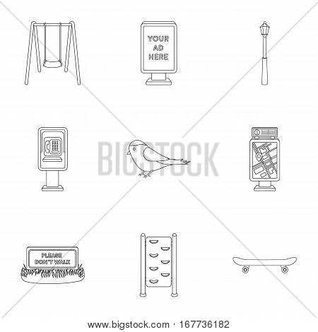 Park set icons in outline style. Big collection of park vector symbol stock