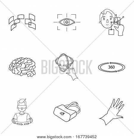 Virtual reality set icons in outline design. Big collection of virtual reality vector symbol stock illustration
