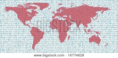 Mapa-múndi da terra em um oceano de população global ou dados econômicos e estatísticas