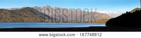 Evening panoramic view of Rara Daha or Mahendra Tal Lake - Rara trek - great himalayan trail - Western Nepal