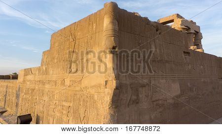 Ancient temple in Egypt. Engravings on the wall