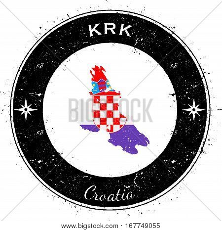 Krk Circular Patriotic Badge. Grunge Rubber Stamp With Island Flag, Map And Name Written Along Circl