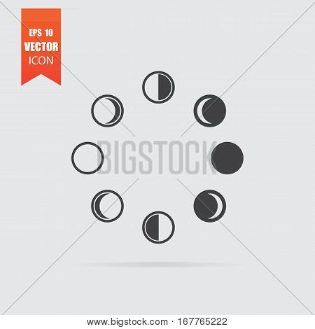 Moon Phases Icon In Flat Style Isolated On Grey Background.