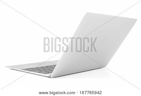 Thin laptop with lid open back view