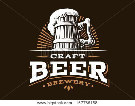 Craft beer logo- vector illustration, emblem brewery design on dark background