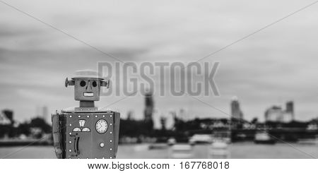 Robot Toy Building Cityscape Skyline Concrete Jungle Concept