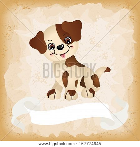Scalable vectorial image representing a cute dog on old vintage background.