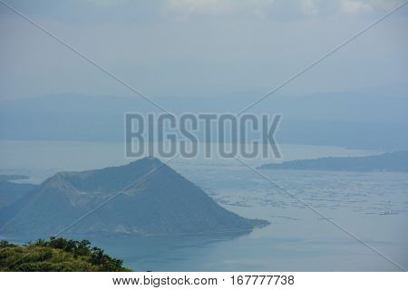 Taal Volcano in the fog, Luzon Island of the Philippines