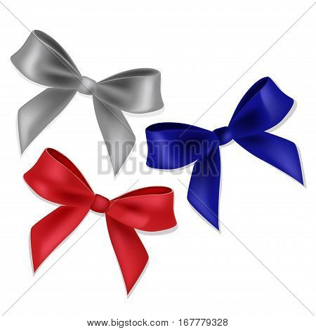 Blue, Red And Silver Ribbons And Bows.