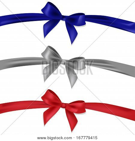 Blue, Red And Silver Ribbons And Bows.