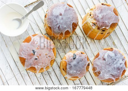 Fresh Easter cake kulich (Easter bread paska paskha) with frosting recipe step by step