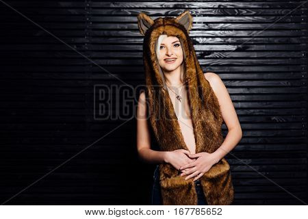 Sensual Woman Without Underwear Wearing Earflaps