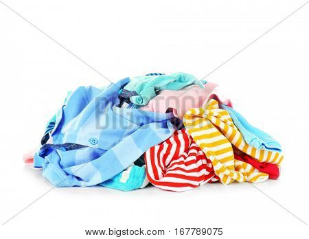 Pile of clothes on white background