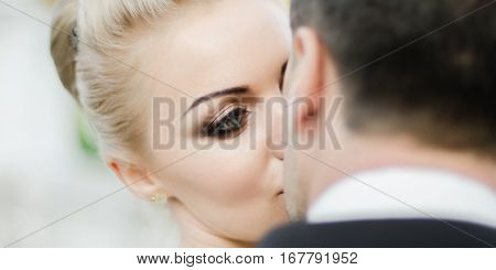 wedding, portrait of bride and groom in close up