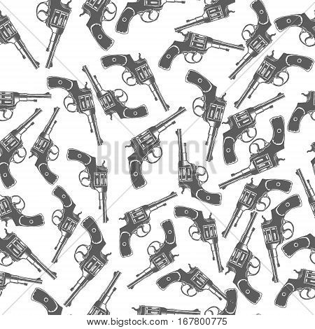 Hand Drawn Revolver Gun Seamless Pattern Vector illustration
