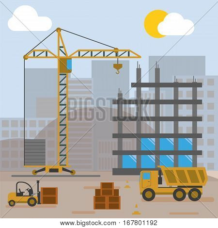 Construction site, building a house - vector flat illustration