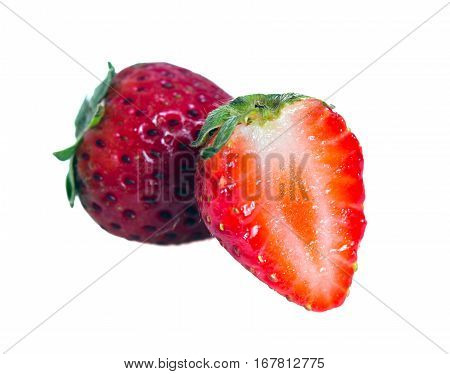 Strawberry fruit (Also named as Fragaria strawberry or Fragaria ananassa berry) isolated on white background