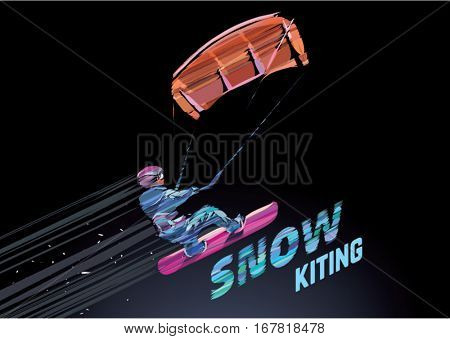 Artistic stylized kiter on the black background