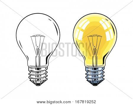 Shining Electric bulb. Light glass lamp. Vector illustration. Isolated on white background.