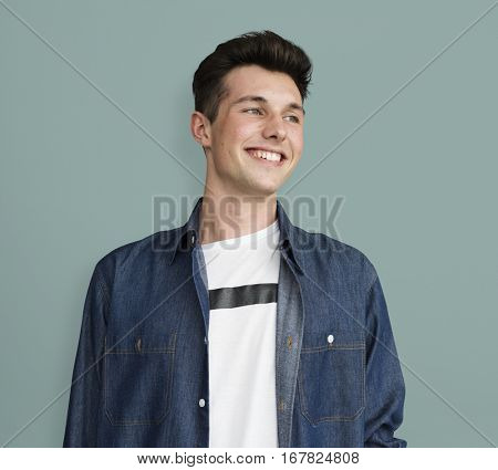 Portrait of Young Adult Caucasian Man Smiling Isolated