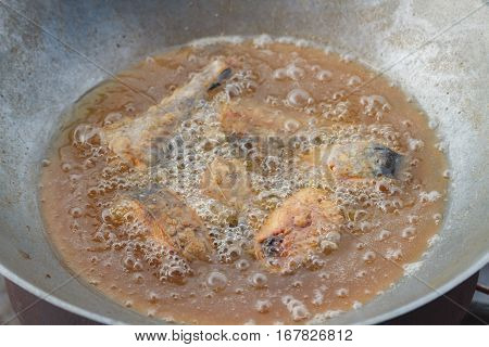 Pan fried salted fish in Thailand kitchen