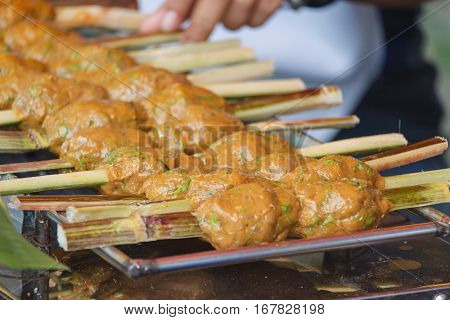 grill fish cake in Thai market,Thai street food