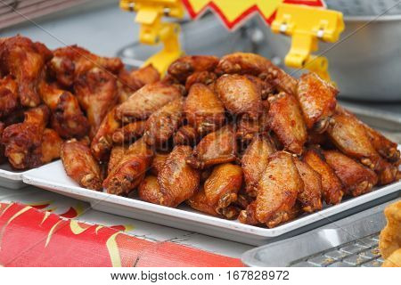 Chicken Wings Thai street food, in Thai market