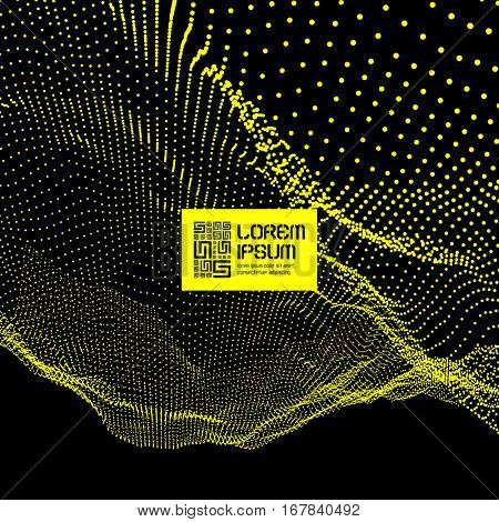 Array with Dynamic Emitted Particles. Flowing Particle Waves. Abstract Science or Technology Background. Graphic Design. Motion Vector Illustration.