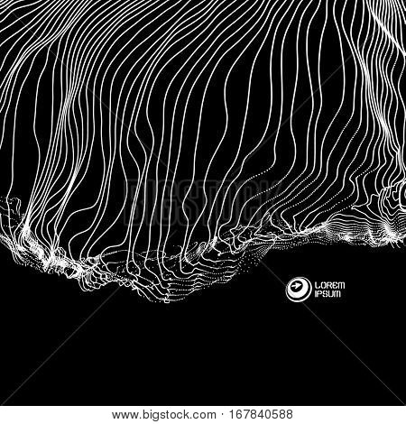 Array with Dynamic Particles. 3D Technology Style. Abstract Background. Vector Illustration. 