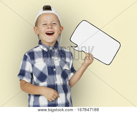 Caucasian Little Boy Holding Chatbox Papercraft