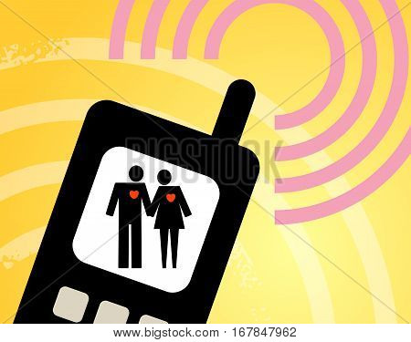 Couple on mobile screen background, vector illiustration