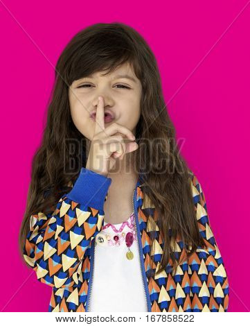 Little Girl Smiling Happiness Quiet Shut Up Secret Shh Portrait