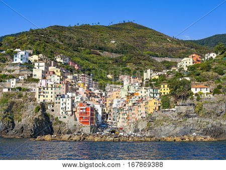 Riomaggiore one of five villages in Cinque Terre National Park and is a UNESCO World Heritage Site on Italian Riviera