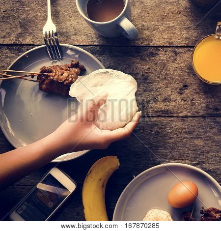 Breakfast Eating Meal Flat Lay Concept