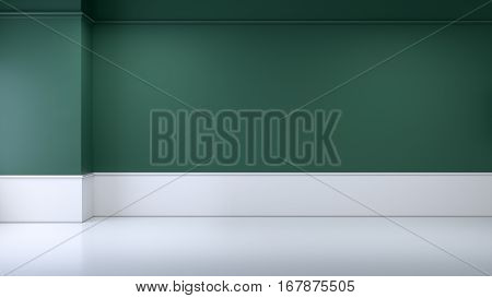 minimalist interior empty room green wall and white flooring /3d render
