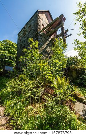 Derelict beam engine at the the disused Dorothea Slate Quarry Nantlle Gwynedd Wales United Kingdom.