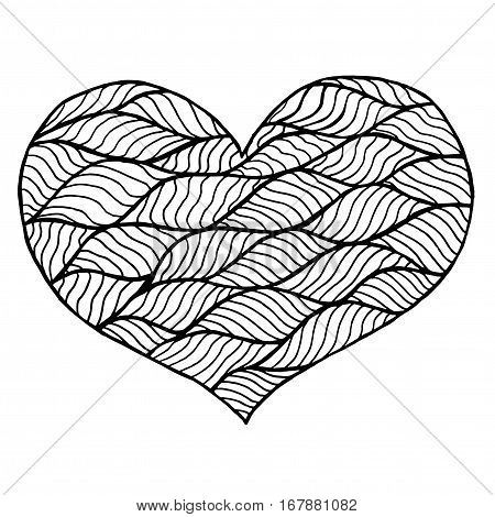 Valentines day heart. Zentangle black and white heart symbol. Vector illustration for web design trendy printed products posters invitations and greeting cards.