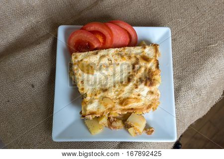 Moussaka - a traditional Balkan specialty with minced meat and potatoes