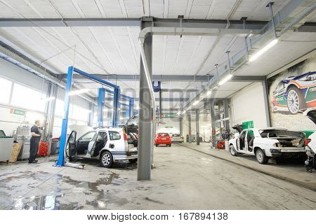 Moscow, Russia - December, 15, 2016: car in a repair station in Moscow, Russia