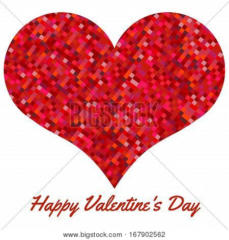 Red heart made of pixels. Valentines Day background with heart on a white background. Symbol of Love Element for wedding Template.