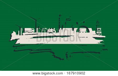 Energy and Power icons set and grunge brush stroke. Energy generation and heavy industry relative image. Agriculture and transportation. Vector illustration. Flag of the Rotterdam
