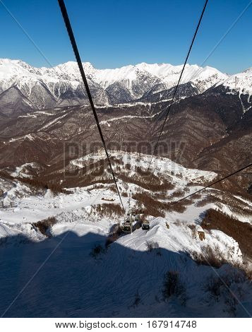 Sochi, Russia - February 10, 2016: Ski lift in Rosa Khutor Alpine Resort