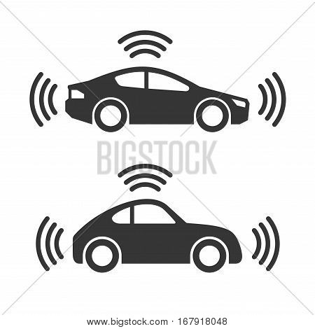 Smart Car with Wireless Sensor Icon Set. Vector