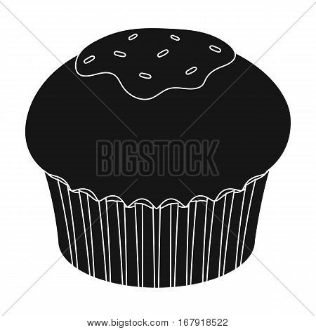 Chocolate cupcake icon in black design isolated on white background. Chocolate desserts symbol stock vector illustration.