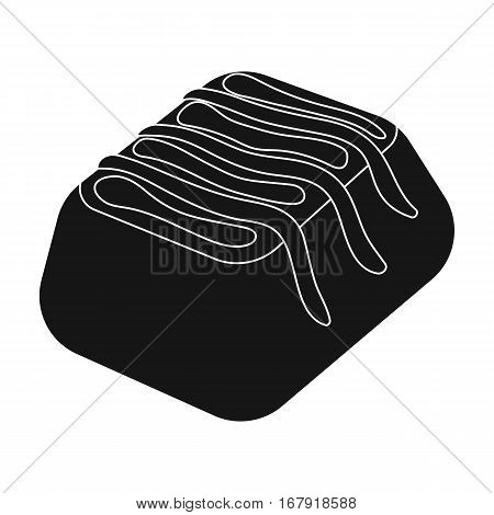 Chocolate candy icon in black design isolated on white background. Chocolate desserts symbol stock vector illustration.