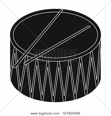 Drum icon in black design isolated on white background. Musical instruments symbol stock vector illustration.