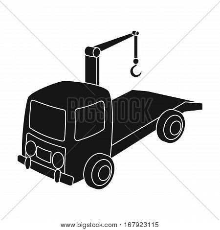 Tow truck icon in black design isolated on white background. Parking zone symbol stock vector illustration.